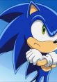 Sonic the Hedgehog with a determined expression, showcasing iconic blue quills and green eyes, voiced by Jason Griffith.