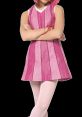 Stephanie from Lazytown wearing a vibrant pink dress, showcasing her playful, energetic personality and love for fitness.