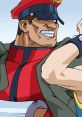 Street Fighter Alpha 03 Announcer character with a confident grin, wearing a military cap and uniform. Iconic video game figure.