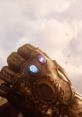 Close-up of the Infinity Gauntlet featuring blue and purple gems, associated with Thanos, the iconic Marvel villain.