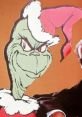 Vibrant illustration of the Grinch, voiced by Boris Karloff, with a mischievous smile and festive Santa hat.