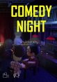 Two animated characters enjoying a comedy night at a lively bar, featuring vibrant decor and a cozy atmosphere.