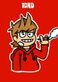 Tord character illustration with a red background, showcasing his signature hoodie and playful demeanor.