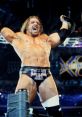 Triple H celebrating a victory in the ring, showcasing his iconic wrestling pose and championship belt.