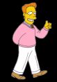 Troy McClure from The Simpsons, smiling and giving a thumbs up, dressed in a pink sweater and white pants.