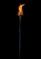 Vintage torch with flames, casting a warm glow against a black background, ideal for outdoor events or atmospheric settings.