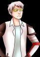 Wiz from Death Battle with silver hair, sunglasses, and a white lab coat, showcasing a serious expression.