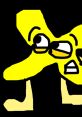 Character X from BFB, depicted in a playful pose with yellow features and expressive facial expressions on a black background.