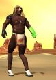 Xavier Renegade Angel stands in a desert landscape, showcasing his unique features and eclectic attire.