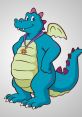 Cheerful Ord from Dragon Tales, featuring a vibrant blue dragon with a friendly smile and a sun medallion.