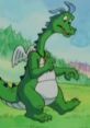 Zak from Dragon Tales, a friendly green dragon with wings, exploring a vibrant, colorful landscape.