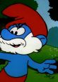 Papa Smurf, voiced by Don Messick, stands in a vibrant forest, spreading wisdom to fellow Smurfs.