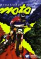 Game cover of International Moto X featuring a motocross rider on a dirt bike with vibrant colors and rocky background.