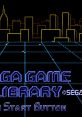 Sega Game Library logo with neon skyline backdrop and start button prompt, showcasing retro video game aesthetics.