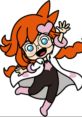 Penny Crygor from Move It! poses cheerfully, showcasing her vibrant orange hair and playful outfit, embodying fun and energy.