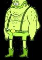 Musculitos character Mitch Sorrenstein from Regular Show, Castillian Spanish version, depicted in green attire and overalls.