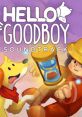 Hello Goodboy soundtrack cover featuring a cheerful dog and a character holding an hourglass in a whimsical setting.