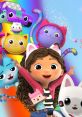 Gabby's Dollhouse characters celebrate playtime with Gabby, colorful cats, and fun toys in a vibrant backdrop.