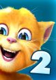 Smiling animated cat character, Talking Ginger, with vibrant orange fur and big blue eyes, featuring the number 2.