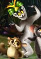 King Julien poses playfully with friends, showcasing his vibrant personality and iconic crown in a colorful jungle scene.