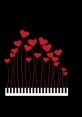 Red hearts on stems grow above a piano keyboard, creating a romantic and artistic visual theme. Ideal for love and music concepts.