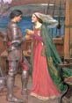 Tristan and Isolde share a moment on a ship, captivating in medieval attire, symbolizing love and adventure.