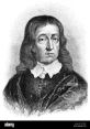 Portrait of Milton, the renowned English poet and author, depicted with long hair and a lace collar, capturing his historical essence.