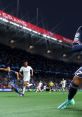 Exciting FIFA 23 match moment featuring players sprinting across the pitch under stadium lights during a Champions League game.