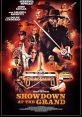 Showdown at the Grand movie poster featuring an ensemble cast, action-packed with iconic weapons and dramatic visuals.