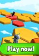 Colorful Stumble Guys characters traverse hexagonal platforms; vibrant game scene encourages players to join the fun.