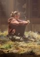 Ellie sitting on mossy ground, reflecting in a post-apocalyptic setting from The Last of Us 2, showcasing survival themes.