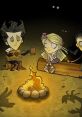 Campfire scene in Don't Starve Together, featuring characters enjoying music and a cozy atmosphere at night.