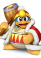 King Dedede, the iconic video game character, wearing a red robe and holding a wooden mallet with determination.