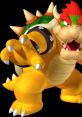 Bowser, the iconic video game villain, poses aggressively with sharp spines and a fierce expression, showcasing his power.