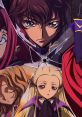 Characters from Code Geass convey intensity, featuring Lelouch and others amidst dramatic shattered glass imagery.