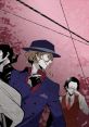 Dramatic scene featuring stylish characters from Bungou Stray Dogs, showcasing their distinctive outfits and expressions.