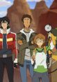 Characters from "Voltron" stand together in a desert landscape, showcasing their unique outfits and expressions of concern.