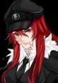 Zentreya character portrait featuring red-haired woman in a black military cap and stylish outfit with white accents.