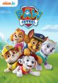 Paw Patrol team poses together, featuring Chase, Marshall, Skye, Rocky, and Rubble in a vibrant outdoor setting.