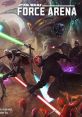 Epic battle scene from Star Wars Force Arena featuring Jedi and villains wielding lightsabers in a sci-fi landscape.