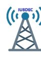 Graphic of a telecommunications tower with IU8DEC branding and radio wave signals, symbolizing connectivity and technology.