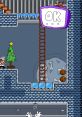 Ladder and Christmas tree in a snowy Pizza Tower level, featuring a playful scene with bones and ice blocks below.