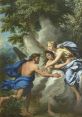 Mythological scene depicting a dramatic interaction between characters, exploring themes of love and protection in classical art.