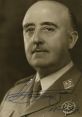 Portrait of Francisco Franco, Spanish dictator, featuring his military uniform and signature, capturing historical significance.