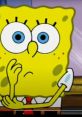 SpongeBob SquarePants looks thoughtful, scratching his chin, showcasing his iconic yellow spongey design and expressive eyes.