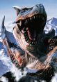 Fierce monster from Monster Hunter roaring in a snowy mountain landscape, showcasing its detailed textures and powerful stance.