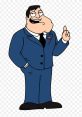 Stan Smith from American Dad, depicted in a suit, confidently gesturing with a smile, showcasing his charismatic personality.