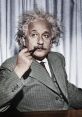 Albert Einstein in a gray suit, pondering with a pipe, showcasing his iconic hairstyle and thoughtful demeanor.