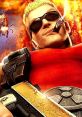 Duke Nukem in bold colors, sunglasses, and cigar, exuding confidence amid explosions and action-packed chaos.