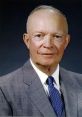 Portrait of Dwight D. Eisenhower, 34th U.S. President, in a formal suit with a blue tie, showcasing his leadership legacy.